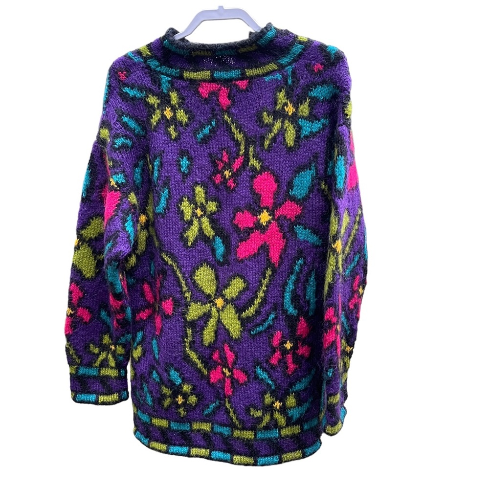 Vtg Express Handknitted Floral Mohair Oversized Sweater